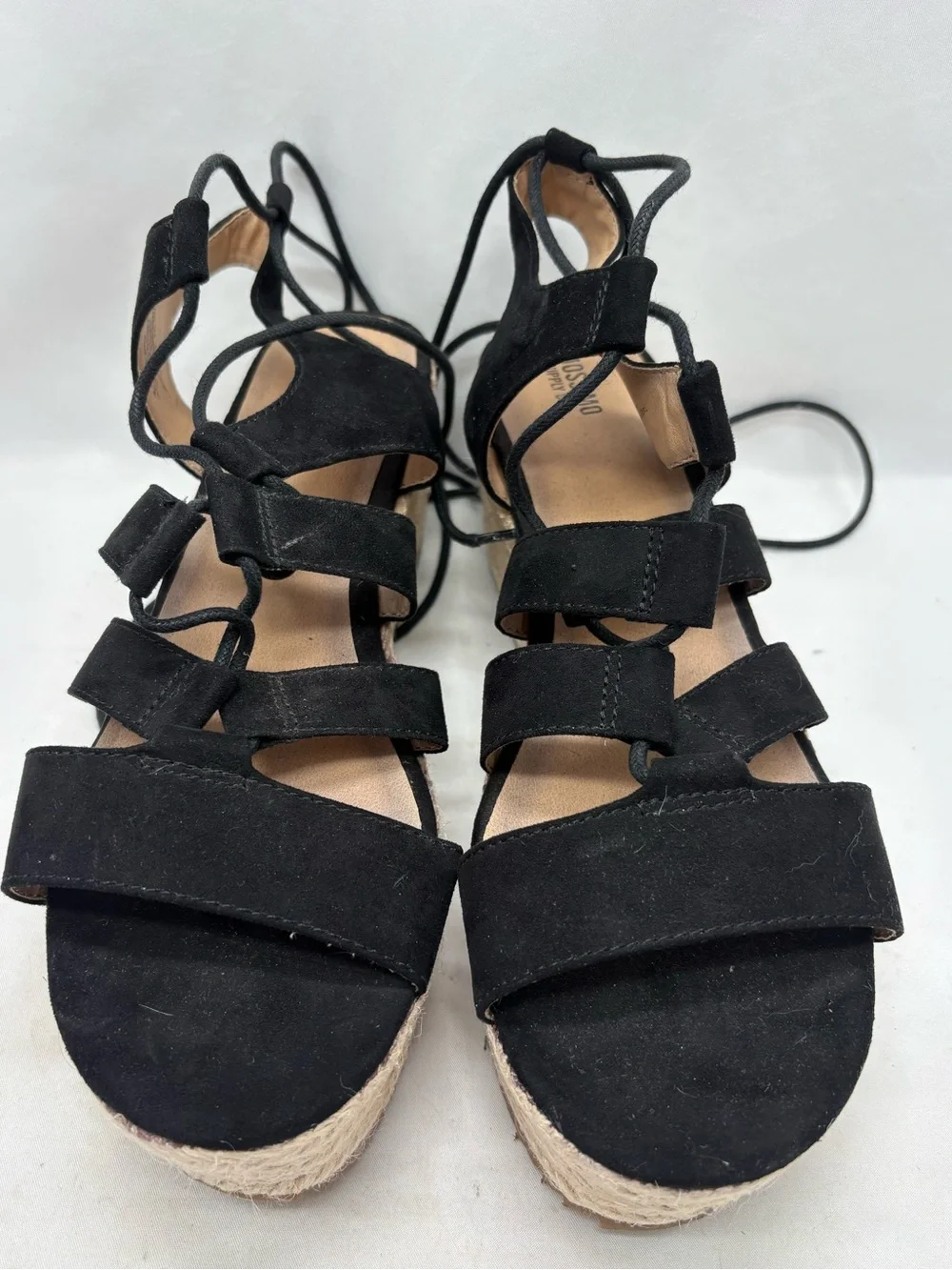 Mossimo Womens 9 Black Suede Espadrille Open-Toe Wedge Sandals 3” Heel Jute Rope